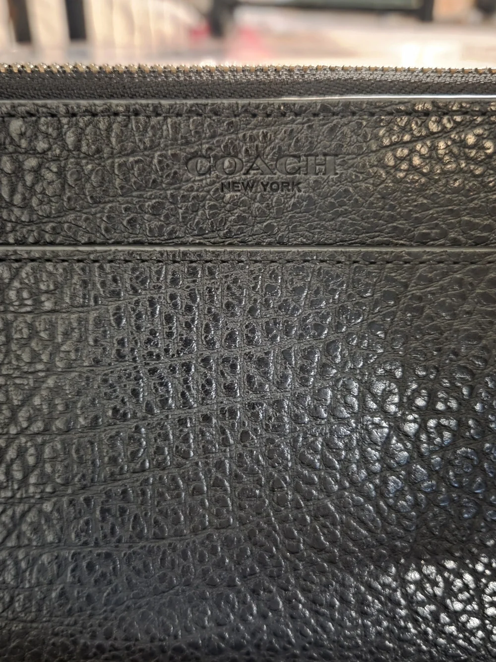 Coach Unisex Black Pebbled Leather Double Zip Wallet XL Organizer Clutch